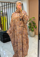 Satin Prayer Isdal with Attached Scarf – Vintage Mosaic Print | Free Size 55–120 kg