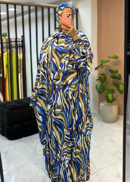One-Piece Satin Prayer Isdal – With Attached Scarf