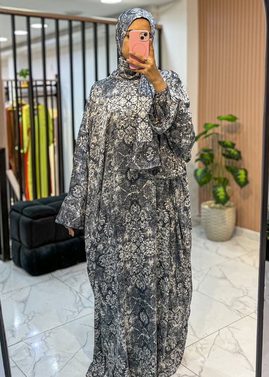 One-Piece Prayer Isdal – Cotton Blend with Vintage Floral Mosaic Print (Free Size)