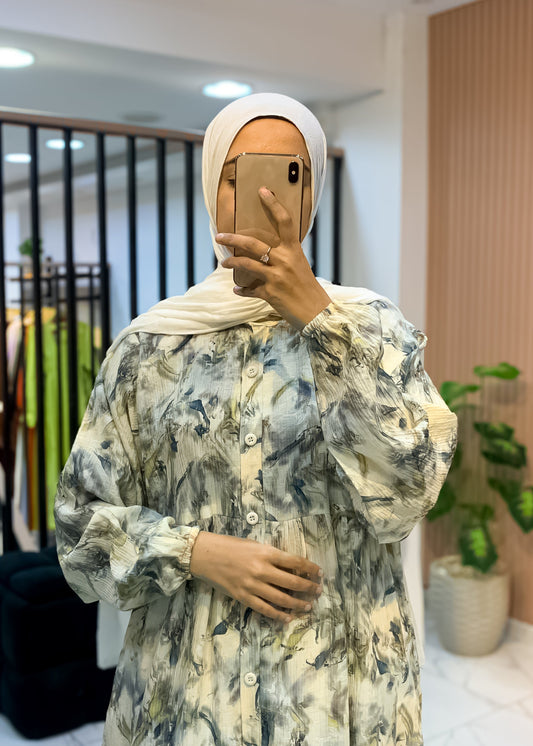 Cotton Maxi Dress – Brushstroke Print | 2 Sizes 50–75 kg & 80–110 kg