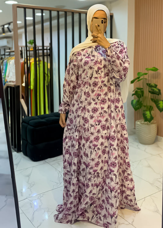 Cotton Maxi Dress – Palm Blossom Print – Two Sizes