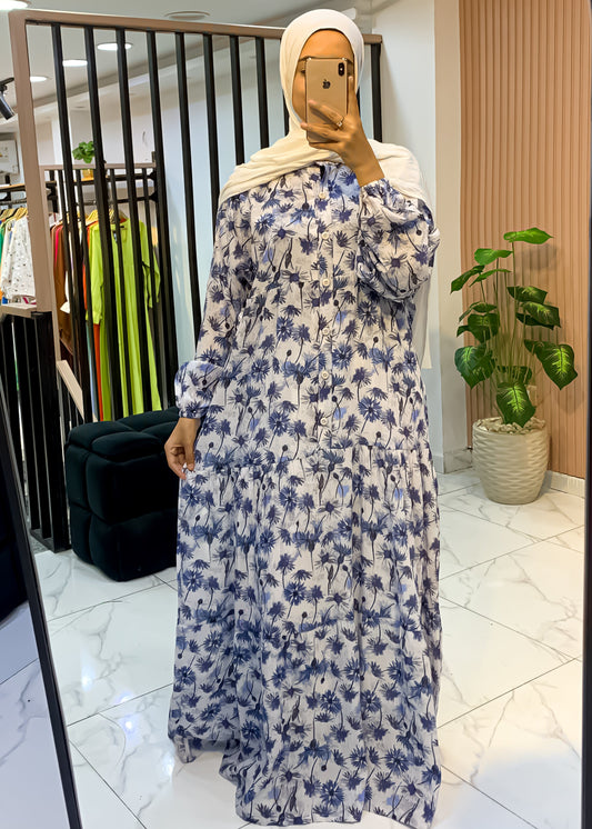 Cotton Maxi Dress – Palm Blossom Print – Two Sizes