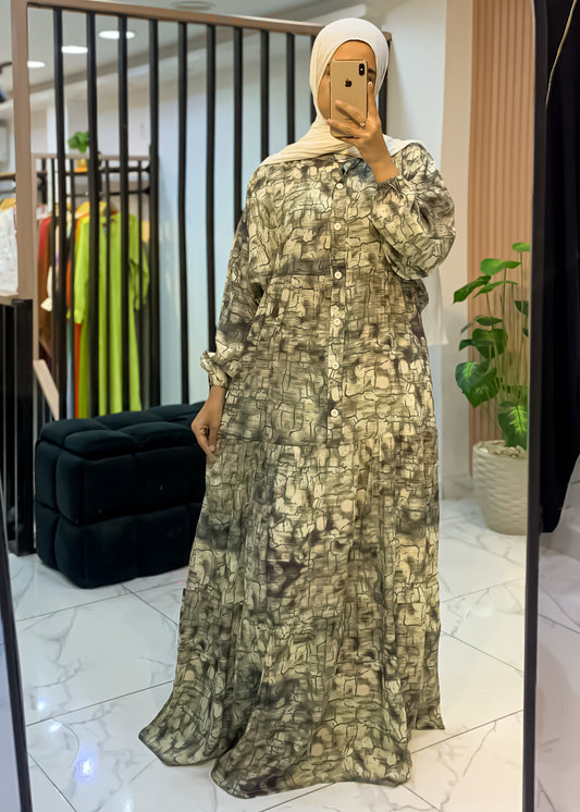 Long Modest Cotton Blend Dress – Button-Down, Loose Fit – 3 Colors – Size 1/2