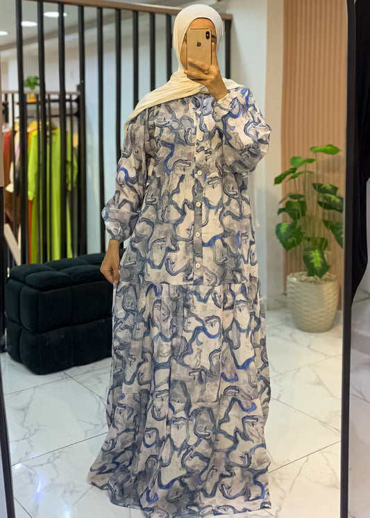 Cotton Marble Print Maxi Dress – Sizes 1/2