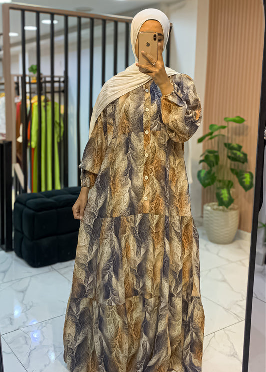 Loose-Fit Printed Maxi Dress – Soft Cotton – Two Sizes
