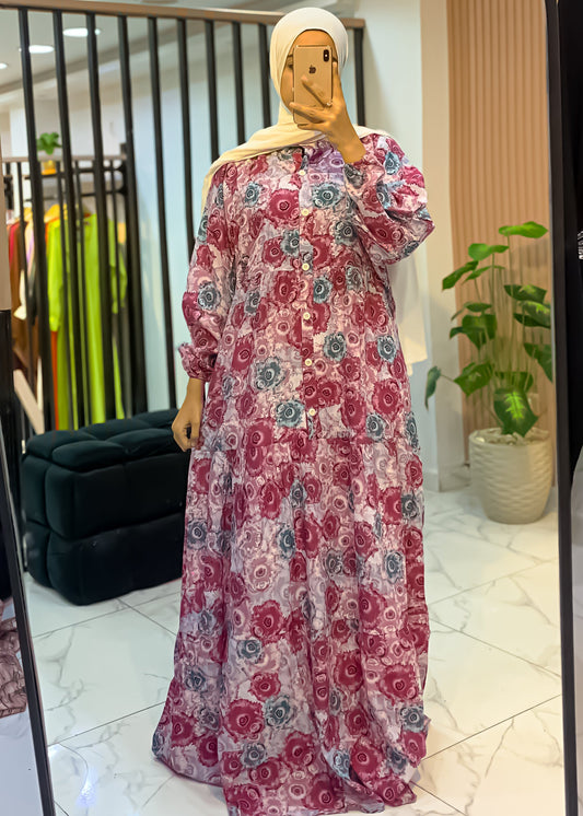 Flowy Floral Maxi Dress – Modest, Lightweight & Free Size