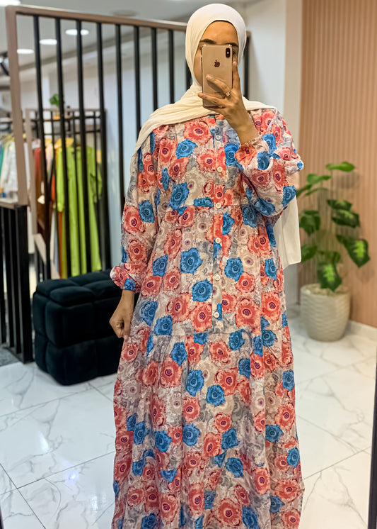 Flowy Floral Maxi Dress – Modest, Lightweight & Free Size