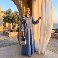 Linen Abaya with Embroidered Upper Layer