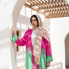 Oversized Color-Block Embroidered Linen Cardigan