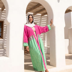 Oversized Color-Block Embroidered Linen Cardigan