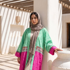Oversized Color-Block Embroidered Linen Cardigan