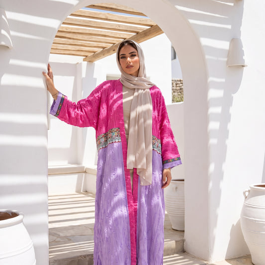 Oversized Color-Block Embroidered Linen Cardigan