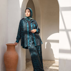 Premium Shimmering Satin Patterned Suit -2-Piece Set