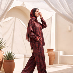 Premium Shimmering Satin Patterned Suit -2-Piece Set