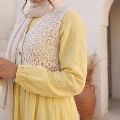 Elegant Modest Dress with Embroidered Lace Vest