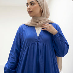 Cotton V-Neck Modest Dress with Side Pockets