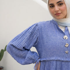 Pleated Linen Dress with Strass Details