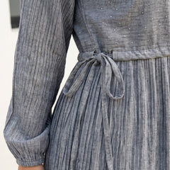 Pleated Linen Dress with Strass Details