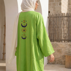 Embroidered Linen Cardigan – Blue Oriental Statement Piece