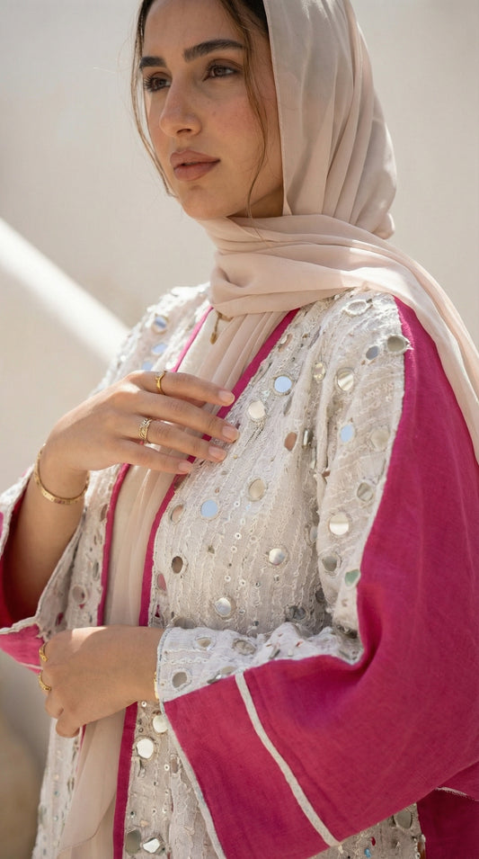Pure Linen Cardigan with Mirror Sequins