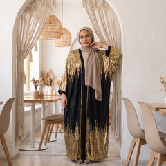 Pleated Armani Satin Cardigan – Gold Laser Print