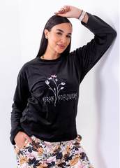 Botanic Nights Velvet Pajama Set – Black Floral Two-Piece | Fulana Homewear