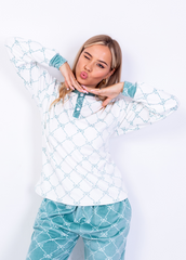 Mint Bow Velvet Pajama Set – Two-Piece Winter Homewear | Fulana Homewear