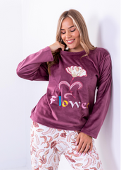 Blue Flower Velvet Pajama Set – Two-Piece Winter Homewear | Fulana Homewear