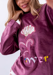 Blue Flower Velvet Pajama Set – Two-Piece Winter Homewear | Fulana Homewear