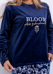 Bloom Velvet Pajama Set – Navy Floral Two-Piece | Fulana Homewear