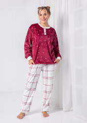 Padded Velvet Pajama Set – Burgundy & White Pattern