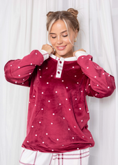 Padded Velvet Pajama Set – Burgundy & White Pattern