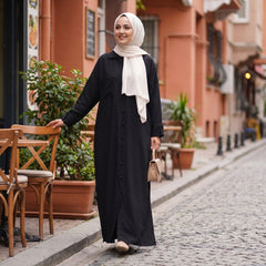 Classic Linen Long Shirt - Elegant Front-Button Maxi Tunic & Modest Dress