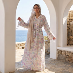 Crinkled Linen Belted Maxi Dress