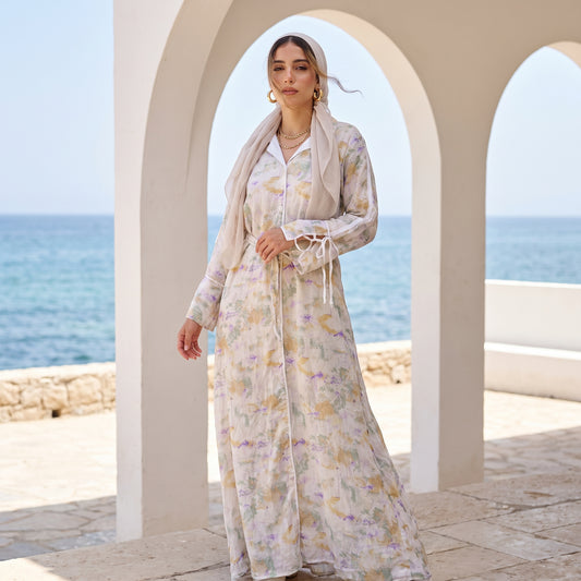 Crinkled Linen Belted Maxi Dress