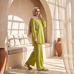 Classic Solid Linen Suit-Wide Leg Pants 2-Piece Set