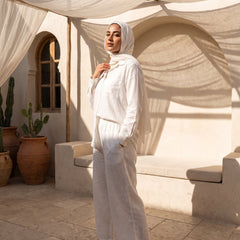 Classic Solid Linen Suit-Wide Leg Pants 2-Piece Set