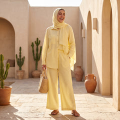 Classic Solid Linen Suit-Wide Leg Pants 2-Piece Set