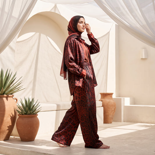 Premium Shimmering Satin Patterned Suit -2-Piece Set