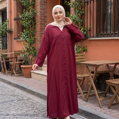 Classic Linen Long Shirt - Elegant Front-Button Maxi Tunic & Modest Dress