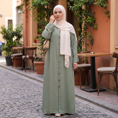 Classic Linen Long Shirt - Elegant Front-Button Maxi Tunic & Modest Dress