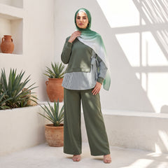Cotton Lycra & Striped Shirt Suit  2-Piece Set with Side Tie Accent