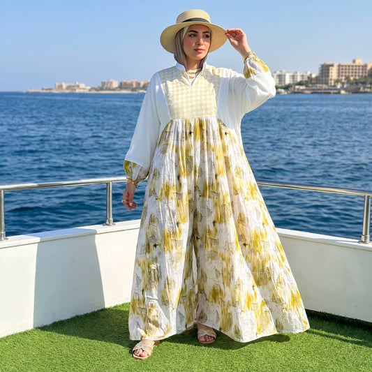 Premium Galaxy Printed Linen Maxi Dress