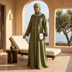 Linen Abaya with Embroidered Upper Layer