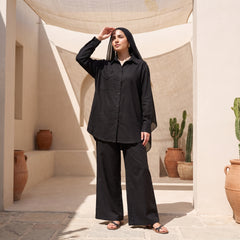 Classic Solid Linen Suit-Wide Leg Pants 2-Piece Set