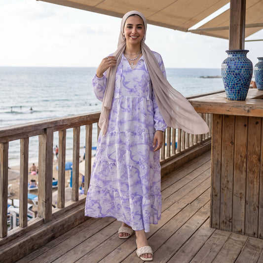 Model wearing Crinkle Linen Maxi Dress | عارضة ترتدي فستان ماكسي كتان مجعد – view 2 | لقطة 2
