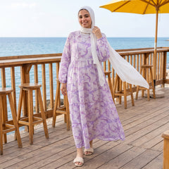 Model wearing Crinkle Linen Maxi Dress | عارضة ترتدي فستان ماكسي كتان مجعد – view 3 | لقطة 3