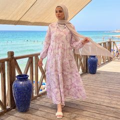 Model wearing Crinkle Linen Maxi Dress | عارضة ترتدي فستان ماكسي كتان مجعد – view 4 | لقطة 4