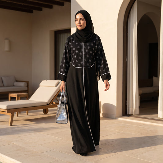 Linen Abaya with Embroidered Upper Layer