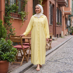 Classic Linen Long Shirt - Elegant Front-Button Maxi Tunic & Modest Dress